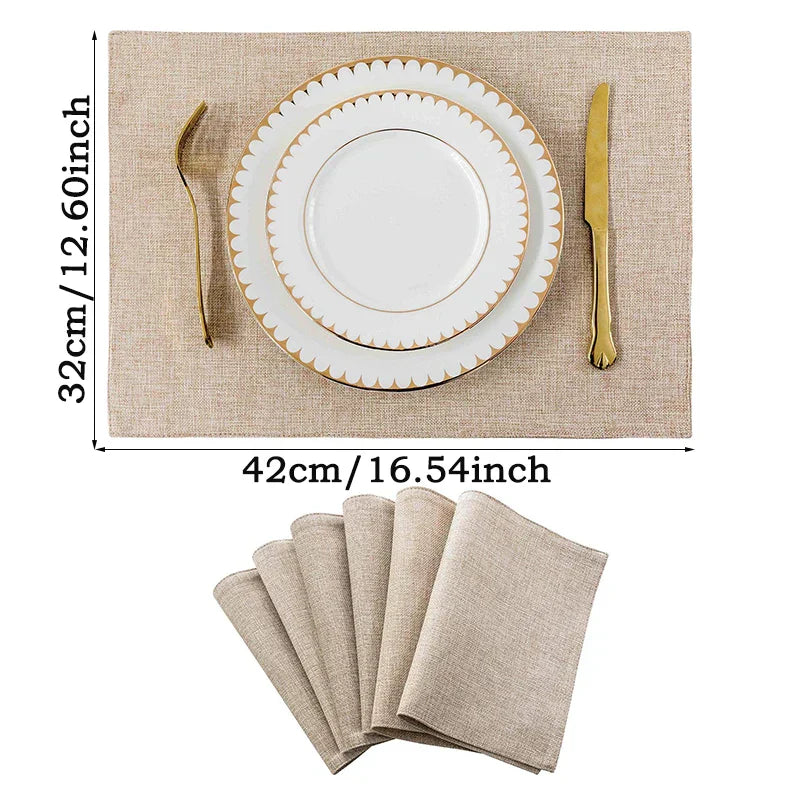 DecorBites™ Kitchen Table Mats Set of 4, 42*32cm, Cotton Linen Coasters for Dining Home Decor