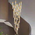 DecorBites™ Crystal Staircase Chandelier LED Modern Interior Designer Gold Attic Lamps