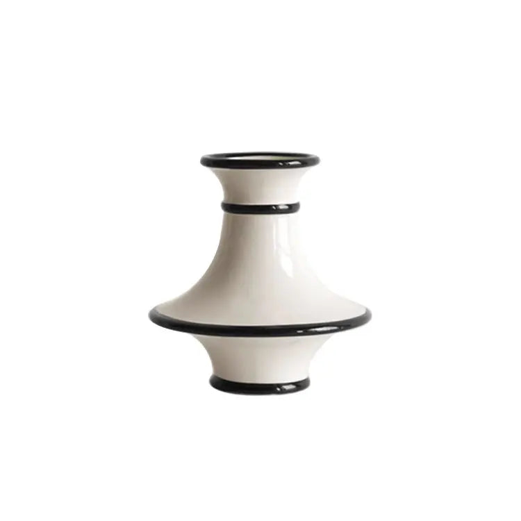 DecorBites™ Geometric Black White Stripes Ceramic Vase Home Decor Floral Arrangement
