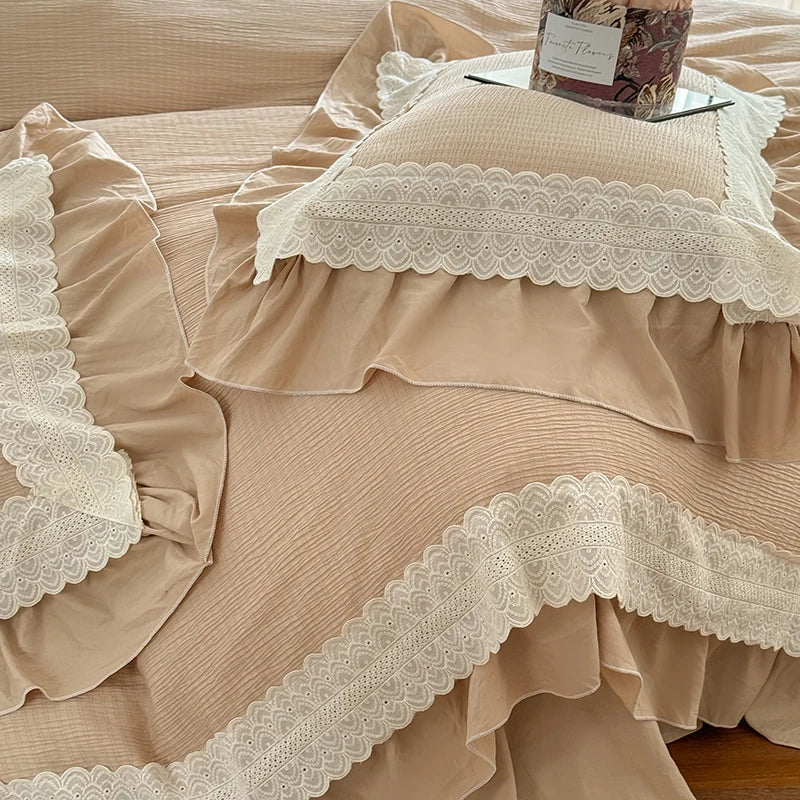 DecorBites™ French Lace Ruffles Bedding Set - Soft and Skin-friendly Duvet Cover Set