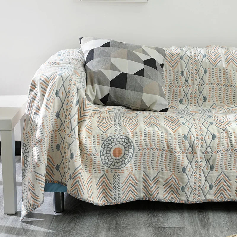 DecorBites™ Cotton Sofa Throw Blanket | Four Seasons Gauze Cushion Cover & Bedspread