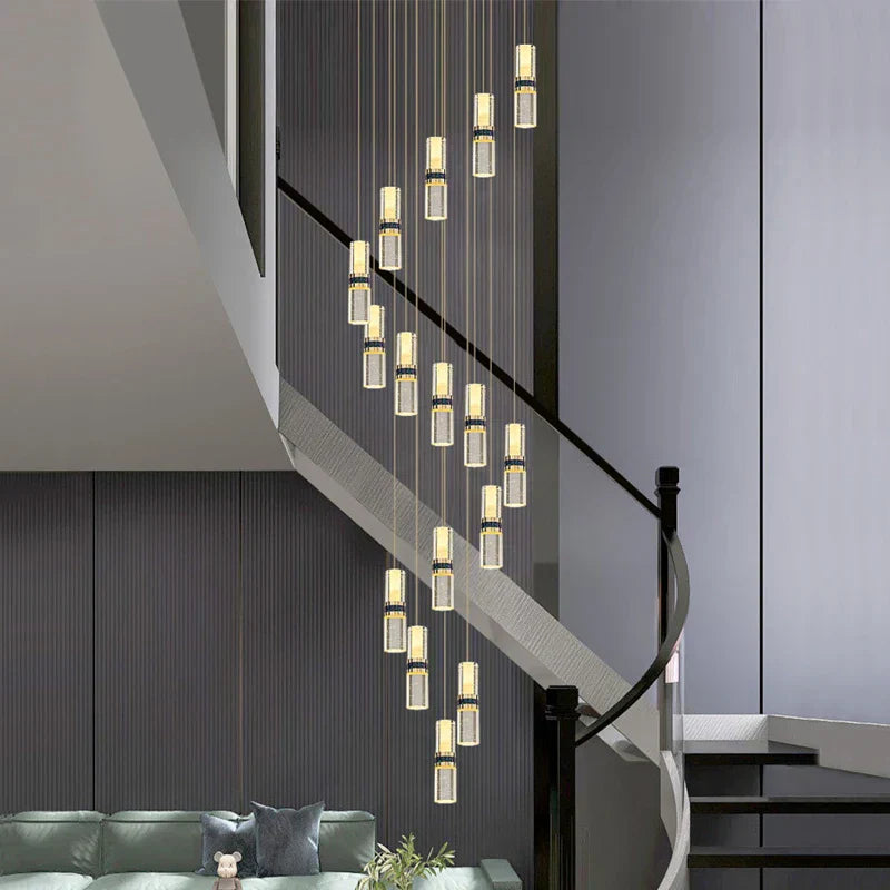 DecorBites™ Crystal Columnar Chandelier for Stairway, Bubble Design for Home, Restaurant, or Bar