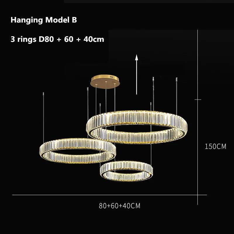 DecorBites™ Crystal LED Chandelier: Modern Steel Pendant Lighting for Luxurious Foyer Decor