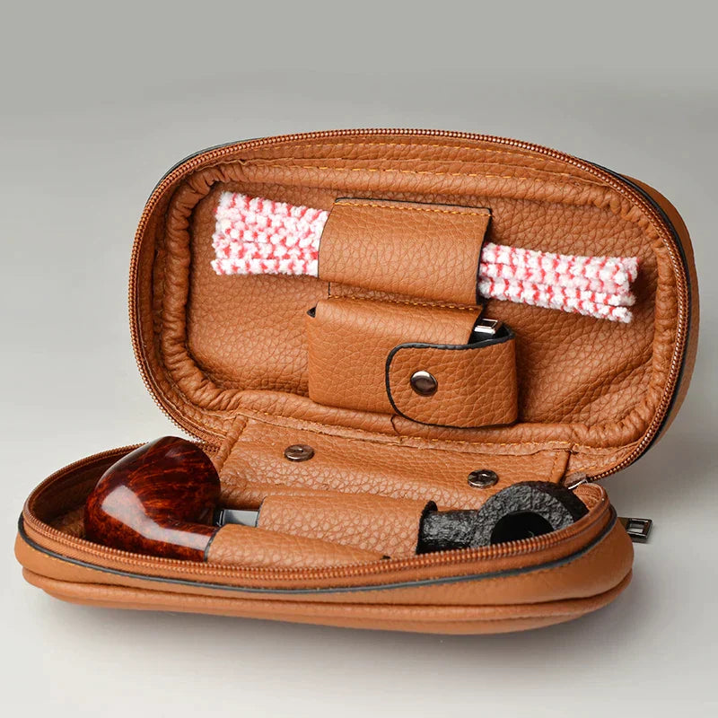 DecorBites™ Cowhide Leather Pipe Bag Holder for 3 Pipes