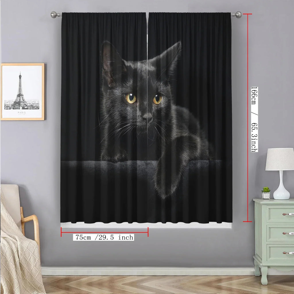 DecorBites™ Black Cat Color Owl Modern Printed Curtain Set