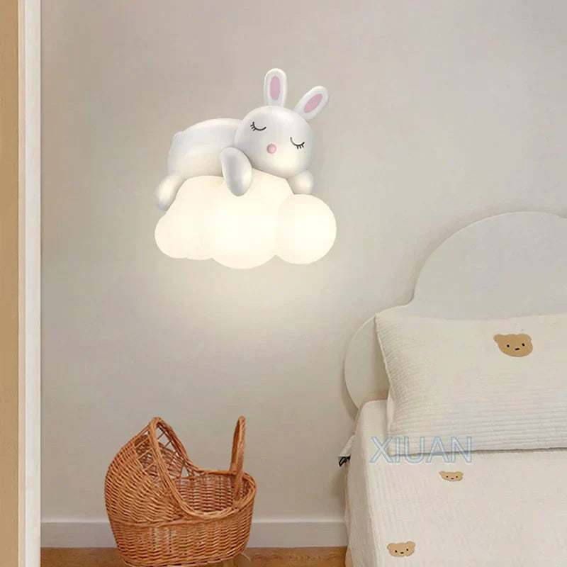 DecorBites™ Cloud Bunny Lamp: Kids' Room White Wall Light, Bedside Night Lamp