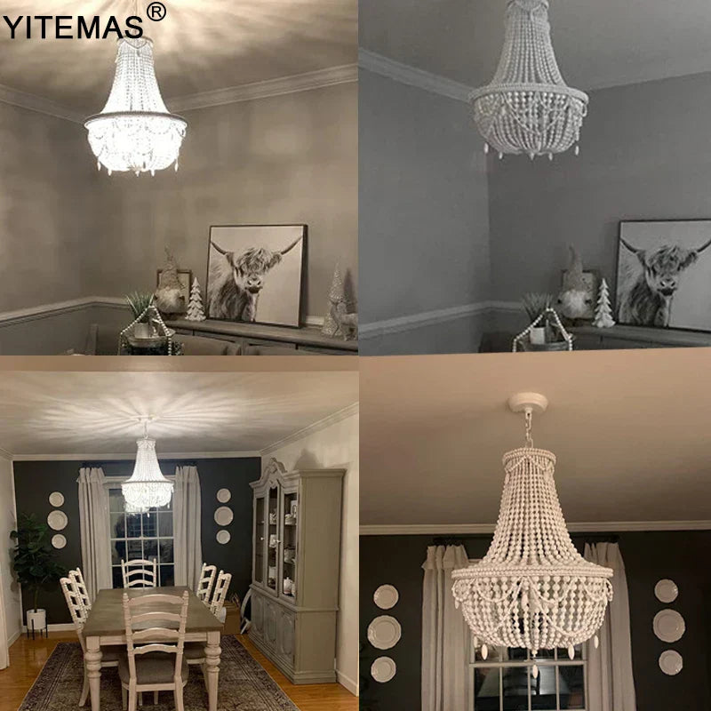 DecorBites™ French Country Wood Bead Chandelier: 3/5 Lights Princess Decorative Hanging Fixture