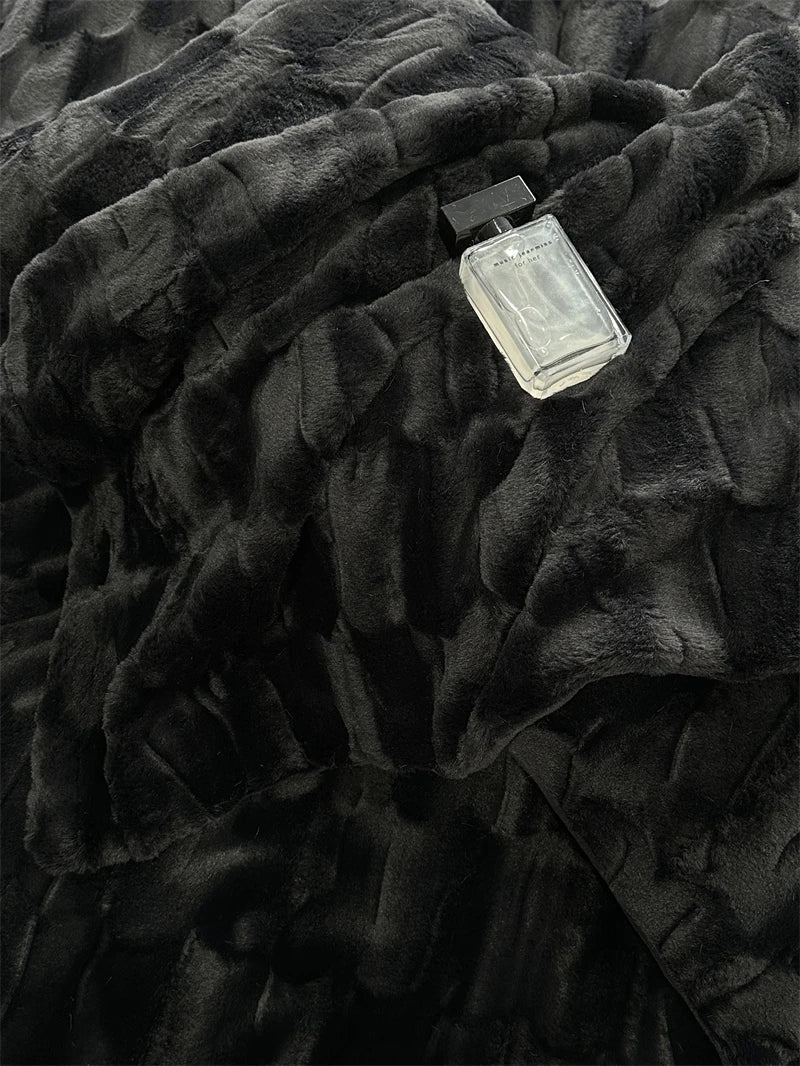 DecorBites™ Cozy Faux Rabbit Fur Bedding Set in Black & Grey: Duvet, Sheets, Pillowcases
