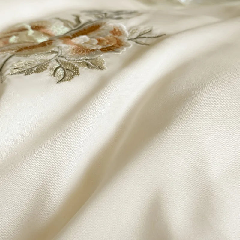 DecorBites™ Flowers Embroidery Lace Ruffles Bedding Set in Soft Lyocell Fabric