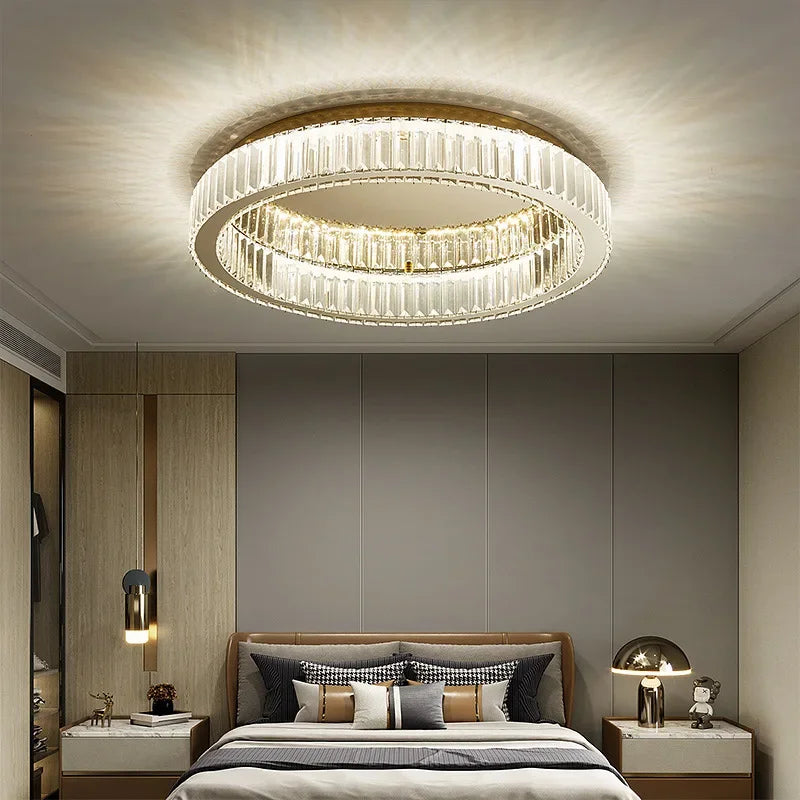 DecorBites™ Crystal Circle Chandelier: Modern Nordic LED Ceiling Lamp for Living Room, Bedroom, Study