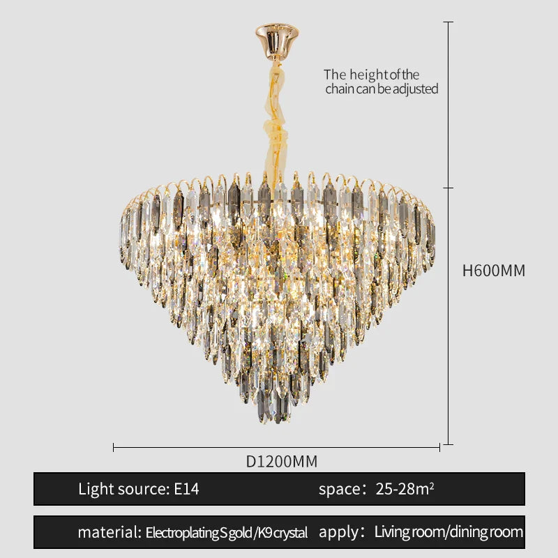 DecorBites™ Crystal Chandelier: Modern Luxury Round Main Lamp for Living Room & Staircase