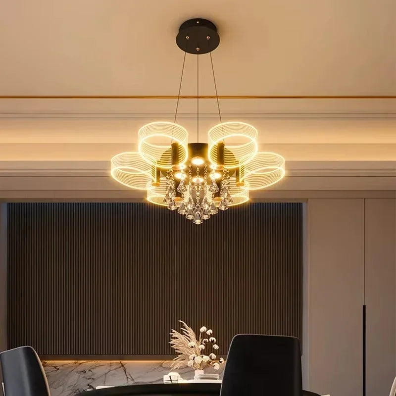 DecorBites™ Acrylic Lustre Chandelier for Living Room, Bedroom, Kitchen - Hanging Ceiling Lamps