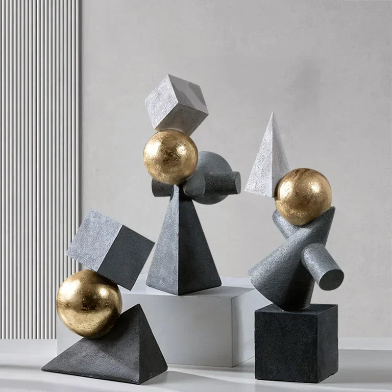 DecorBites™ Geometric Gold Ball Sculpture Statues for Home Decor
