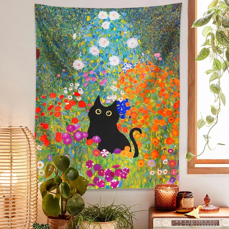 DecorBites™ Garden Cat Tapestry Wall Hanging - Psychedelic Bohemia Room Art Home Decor