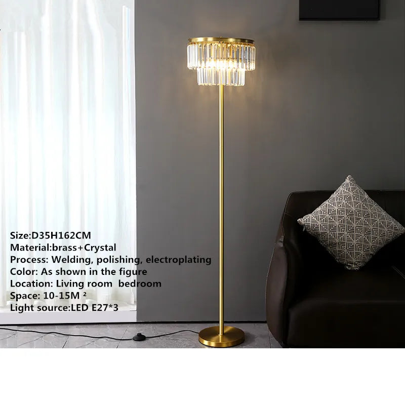 DecorBites™ Crystal Brass Floor Lamp: Modern Nordic Style LED Standing Light