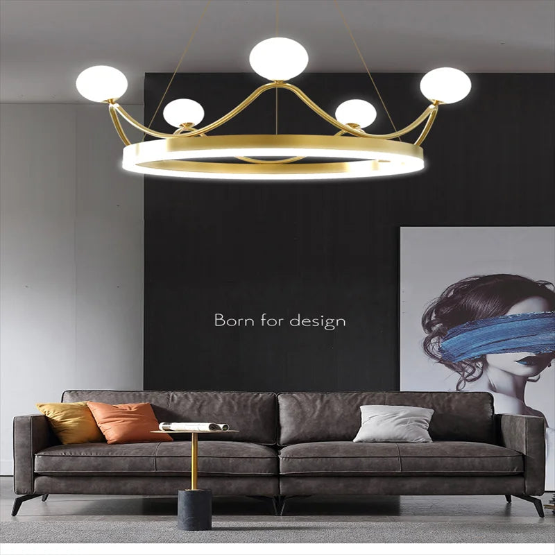DecorBites™ Crown Design Gold Chandelier for Living Room Kids Bedroom