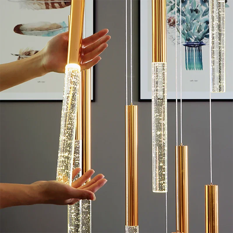 DecorBites™ Crystal Staircase Chandelier - Modern Gold LED Lighting for Living Room
