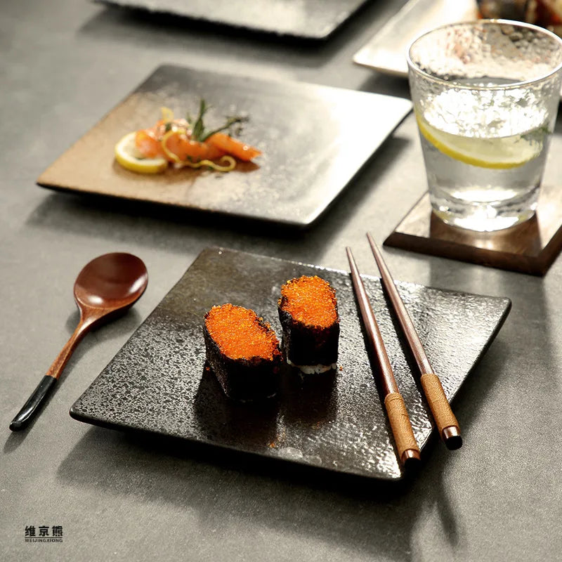 DecorBites™ Glazed Barbecue Wing Plate with Knife - Japanese Style Tray for Roast Wings and Fish
