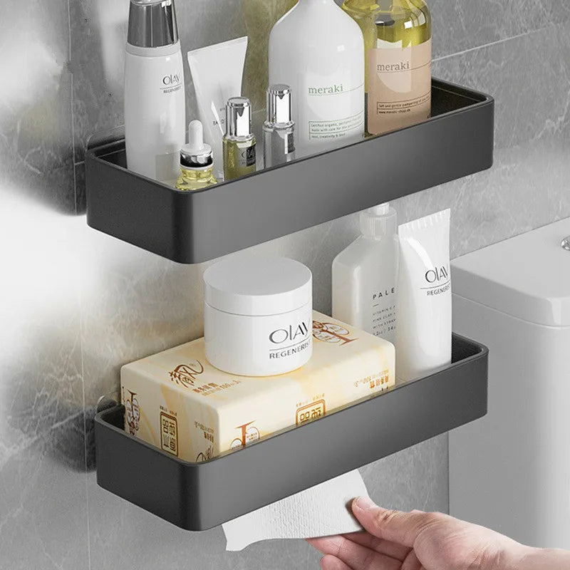 DecorBites™ Black Aluminum Bathroom Corner Shelf Wall Mounted Storage Holder