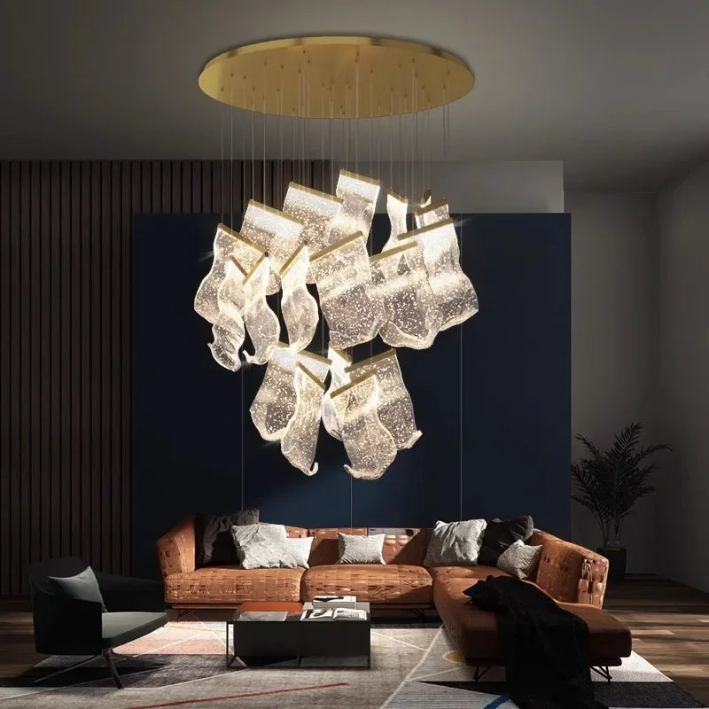 DecorBites™ LED Chandelier: Modern Adjustable Hanging Lamp for Living Room and Staircase Lighting