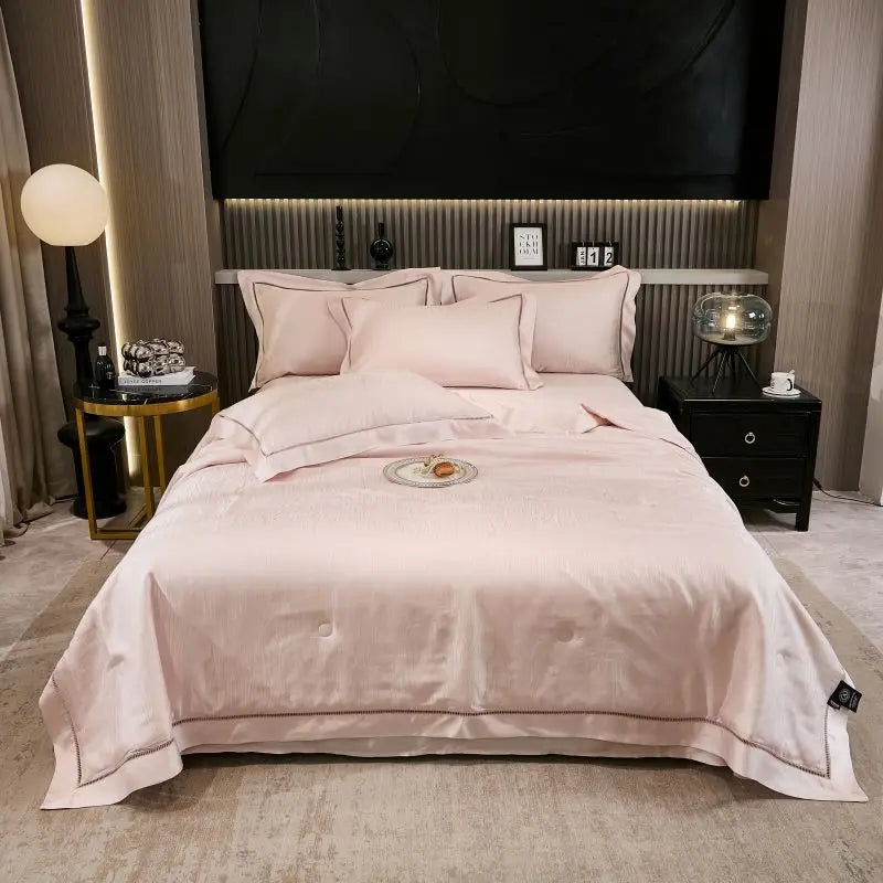 DecorBites™ Eucalyptus Fiber Jacquard Summer Quilt Set with Soft Silky Comforter, Sheet, Pillowcases