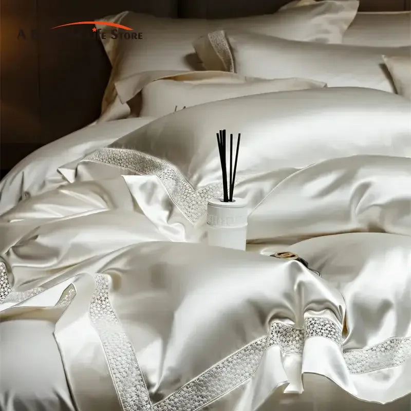 DecorBites™ French Hollow Luxury Bedding Set with Lyocell Cotton Duvet Cover, Sheet & Pillowcases