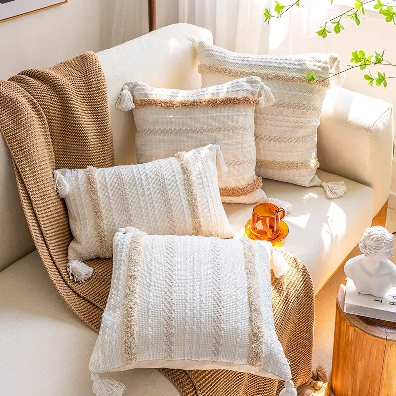 DecorBites™ Geometric Embroidery Cushion Cover with Tassel, Home Decor Pillowcase, Various Sizes