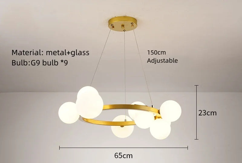 DecorBites™ Glass Chandelier G9 Hanging Light for Living Room Bedroom Decor