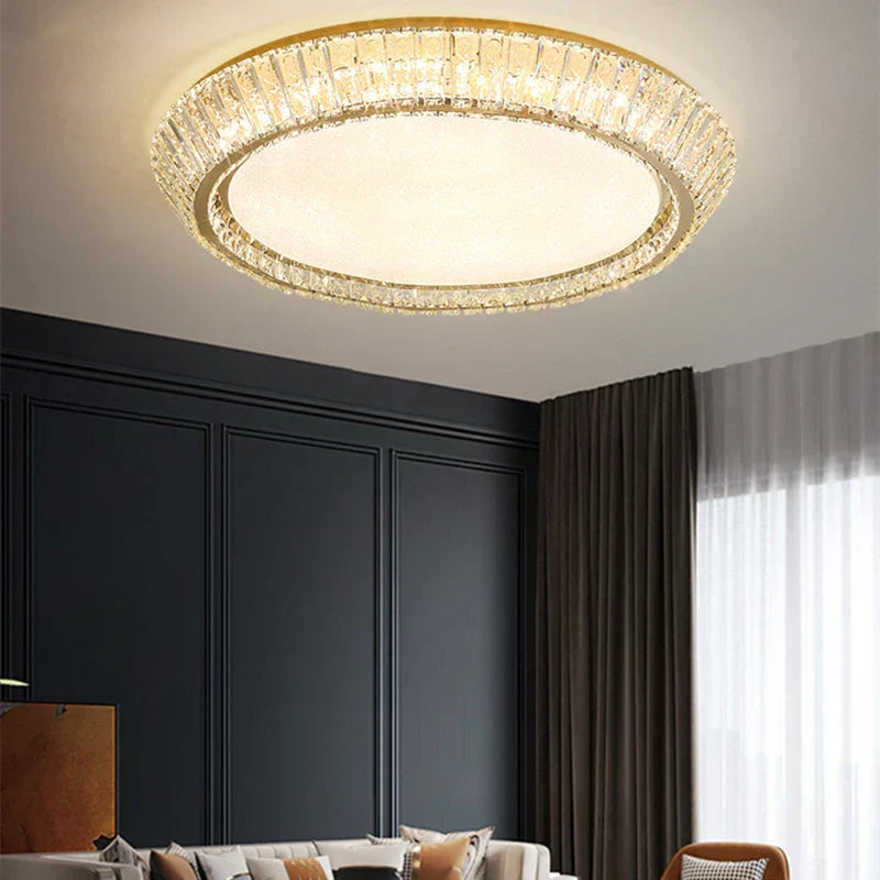 DecorBites™ Gold Crystal Ceiling Light: Nordic Modern Round Lighting Fixture for Bedroom and Restaurant