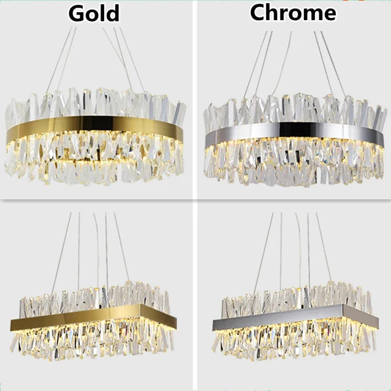 DecorBites™ Crystal LED Chrome Pendant Chandelier for Kitchen Dining Living Room