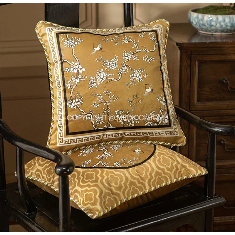 DecorBites™ Crane Birds Branches Lumbar Pillow Case 30x50cm