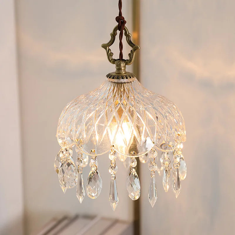 DecorBites™ Crystal Glass LED Copper Pendant Lights for Bedroom Living Dining Room
