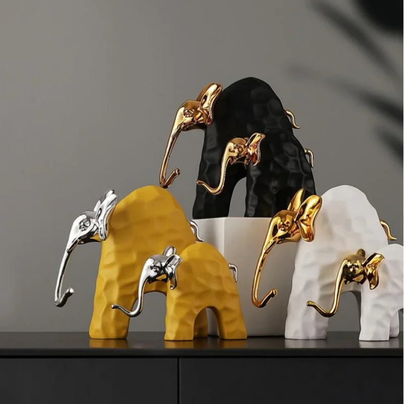 DecorBites™ Elephant Mother-calf Golden Resin Sculpture Figurine