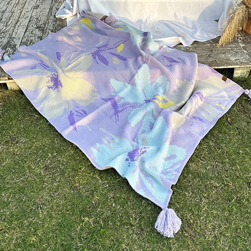 DecorBites™ Cozy Knit Blanket: Purple Multifunctional Sofa Cover for Living Room, Office, and Nap Time