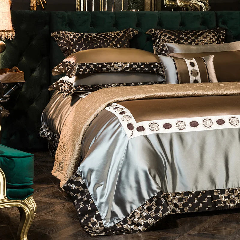 DecorBites™ Embroidered Egyptian Cotton Bedding Set: Queen King Linens (Sheet Pillowcase Duvet Cover)