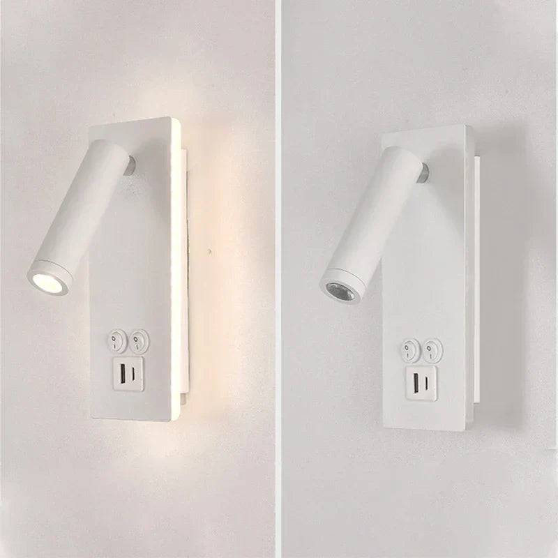 DecorBites™ Black Brass LED Wall Lamp with USB Port & Switch - 3W Spotlight for Bedroom