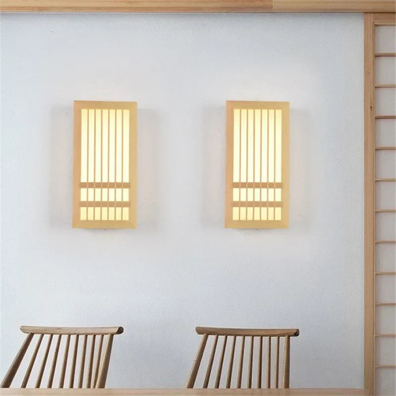 DecorBites™ Japanese Wood Wall Lamps LED Acrylic Rectangular Bedside Light for Bedroom