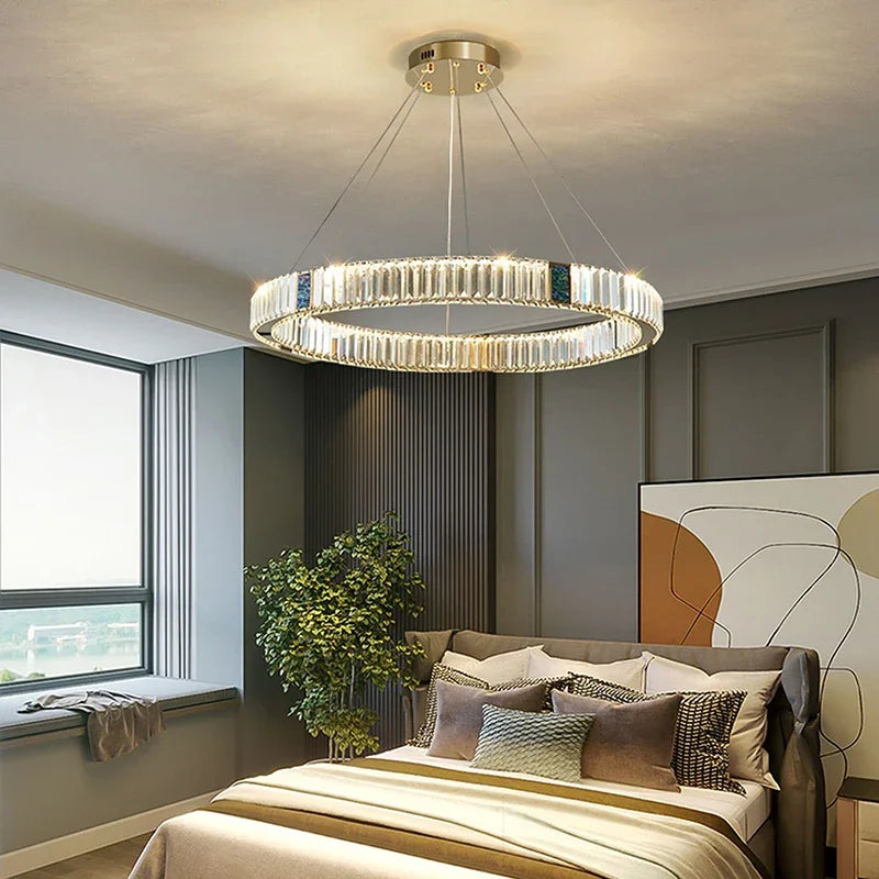 DecorBites™ Crystal Round Ceiling Chandelier LED Lighting Fixtures for Kitchen Dining Room & Villa