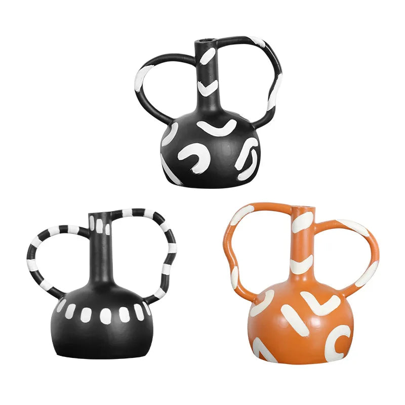 DecorBites™ Geometric Striped Vase with Abstract Handle for Home Decoration