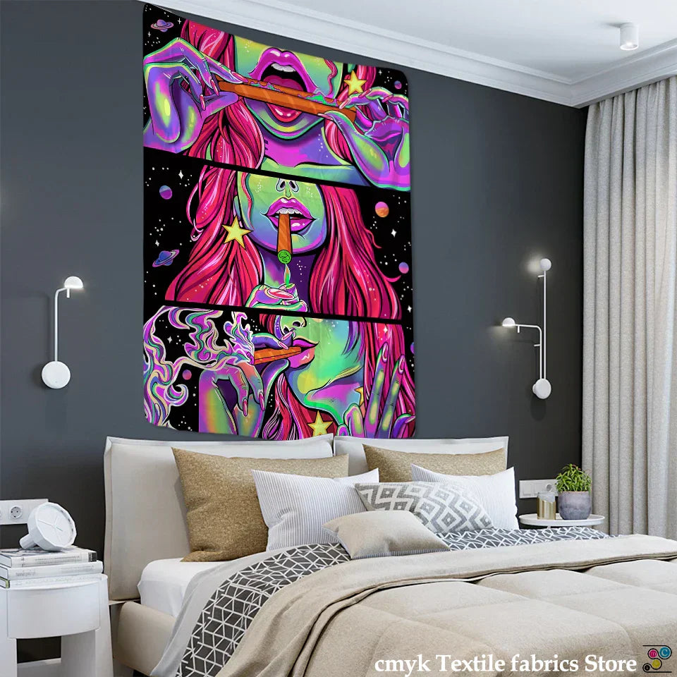 DecorBites™ Green Star Girl Tapestry Wall Hanging Psychedelic Home Decor