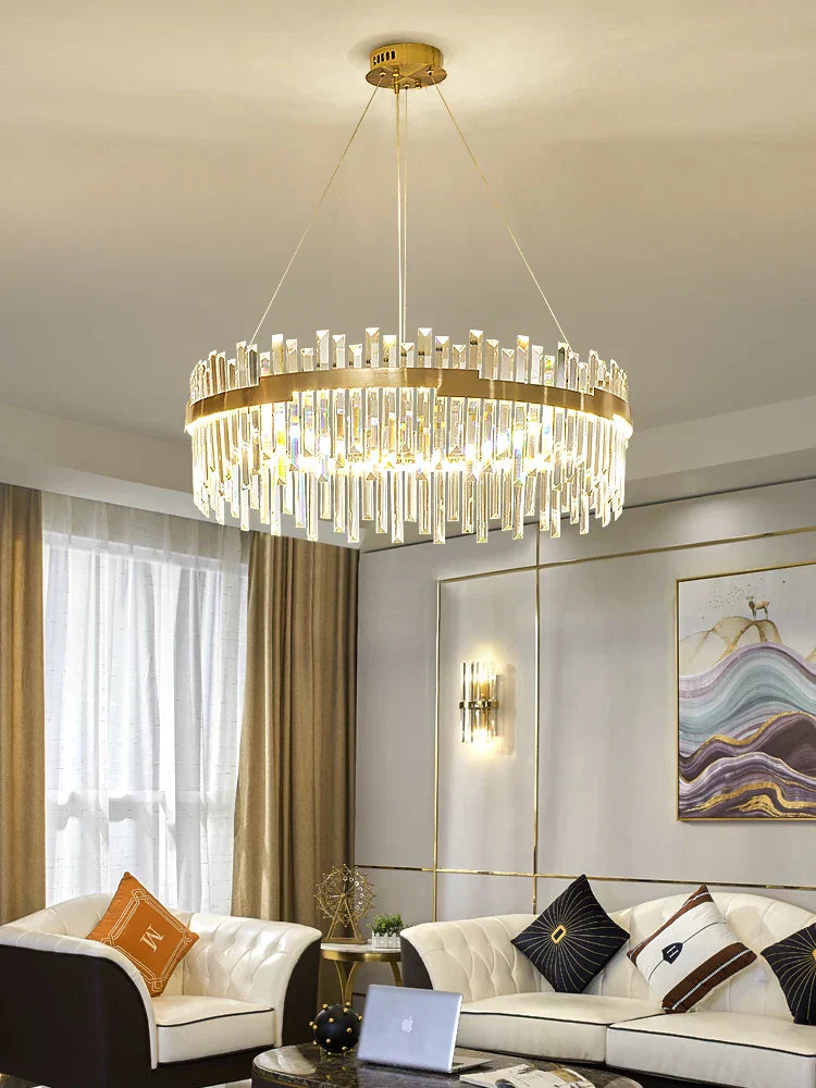 DecorBites™ Gold Full Spectrum Crystal Chandelier for Living, Dining & Bedroom