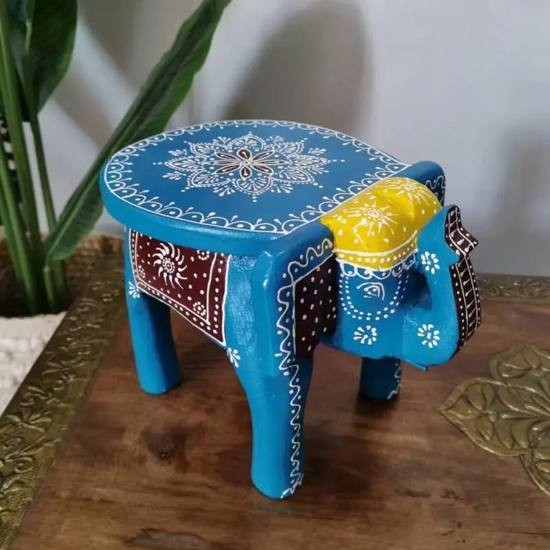 DecorBites™ Handmade Elephant Stool: Thai Style Ethnic Wood Low Stool Ornament