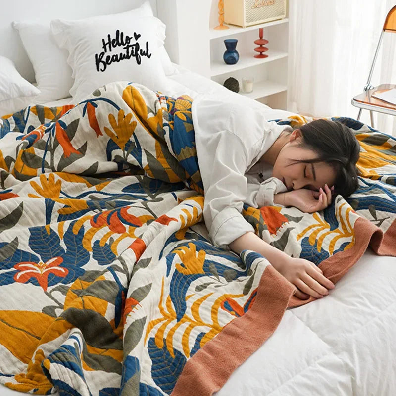 DecorBites™ Cotton Summer Throw Blanket – Breathable & Soft Nordic Quilt