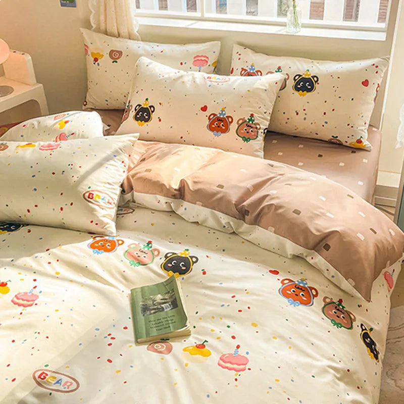 DecorBites™ Cotton Floral Print Bedding Set: Comfortable Sleep Quilt Cover & Fitted Sheet in All Seasons