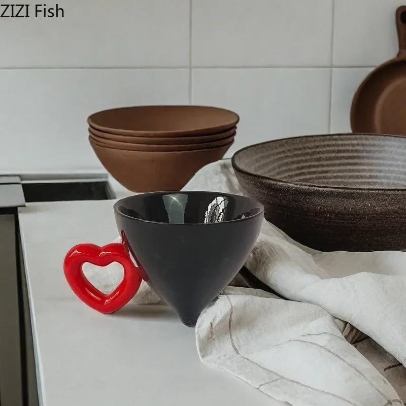 DecorBites™ Heart Ceramic Coffee Mug Tea Cup Set, Conical Dining Table Milk Juice Container