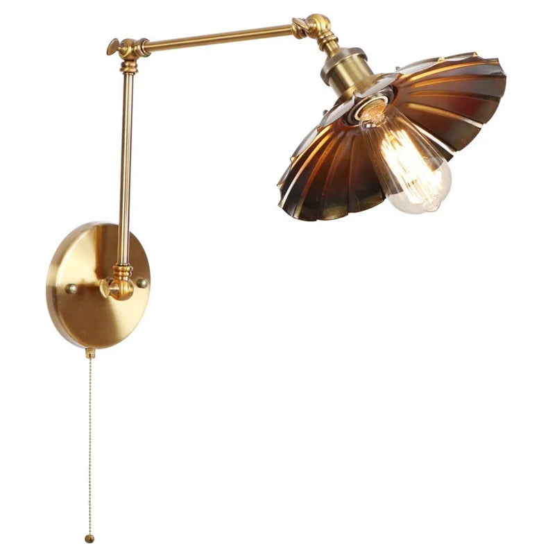 DecorBites™ Gold Industrial LED Wall Lamp with Pull Chain Switch for Home Decor