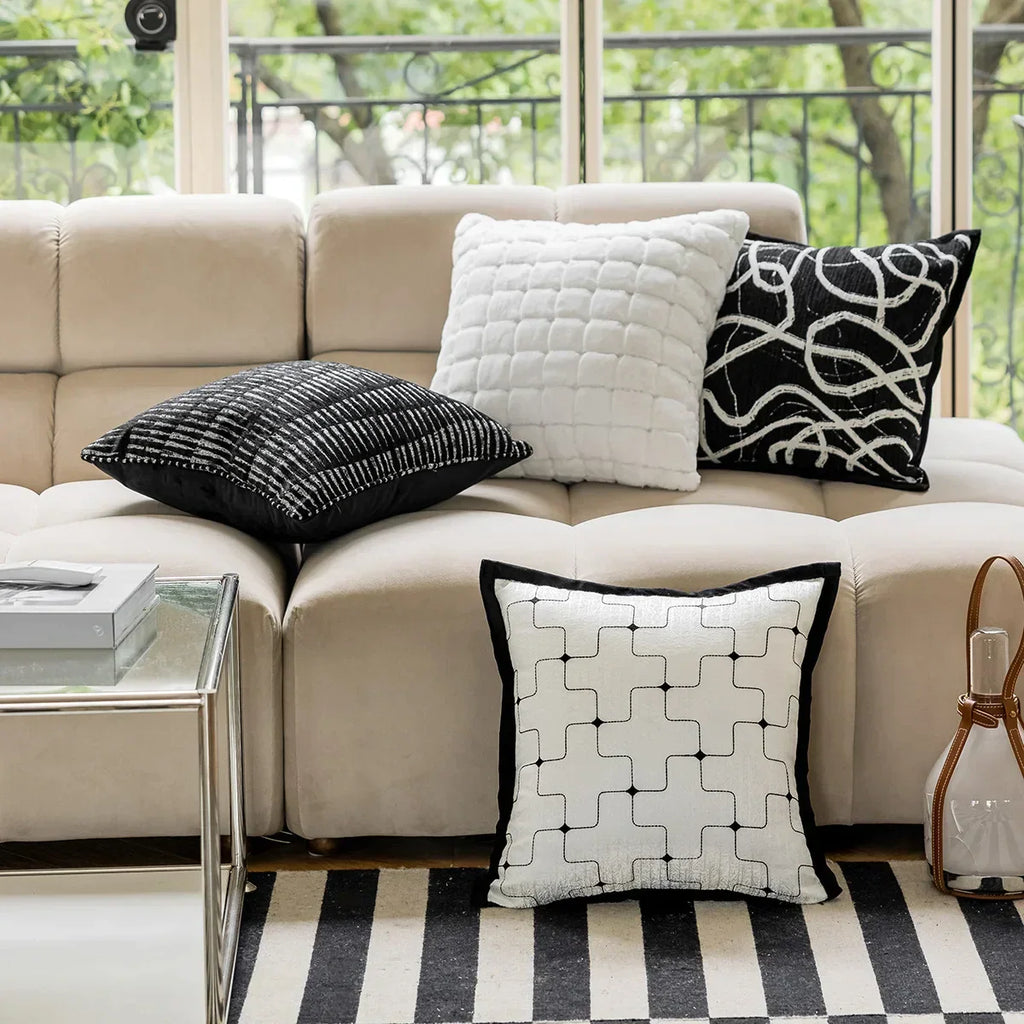 DecorBites™ Geometric Jacquard Cushion Cover 45*45 Modern Design Sense Pillowcase
