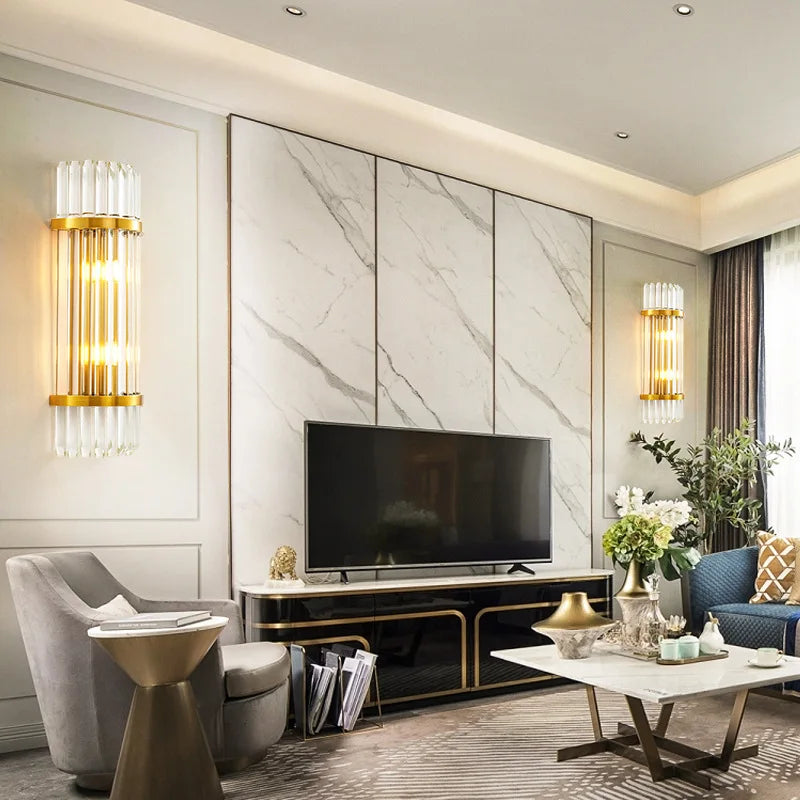 DecorBites™ Gold Crystal Wall Lights: Elegant LED Sconce for Bedroom, Living Room & Bathroom