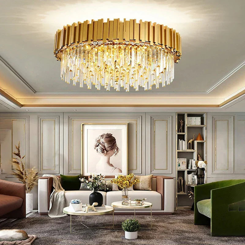DecorBites™ Crystal Gold Chandelier LED Ceiling Pendant for Living Room Bedroom Kitchen Island