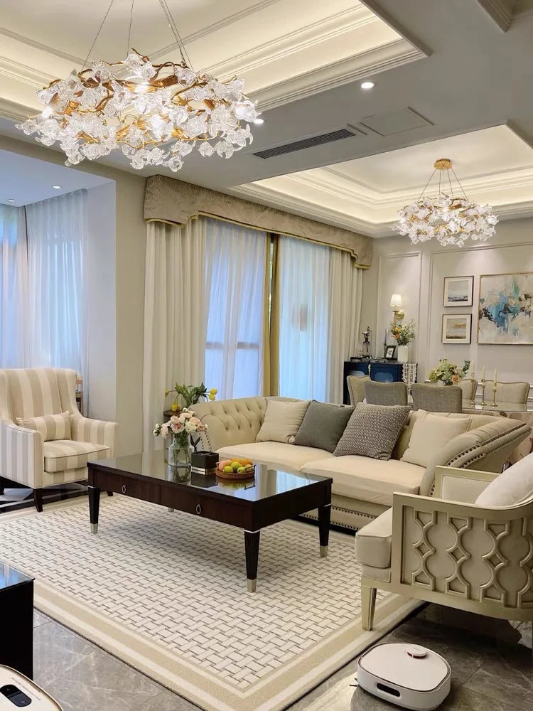 DecorBites™ Glass Crystal LED Branches Chandelier Pendant Light - Handmade Kapok Flower Decoration